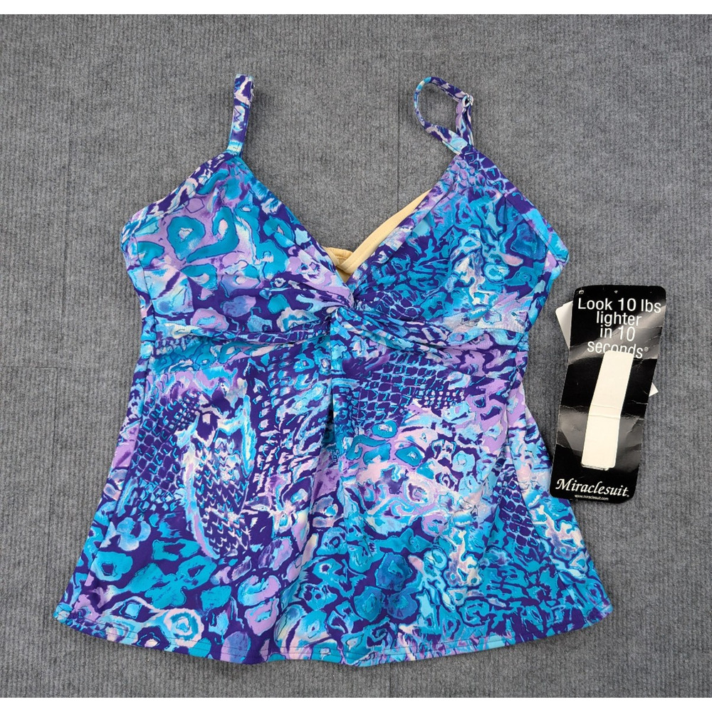 Miraclesuit Tankini Top Womens 12 Swim Beach Shaping Purple Artsy Coastal Resort